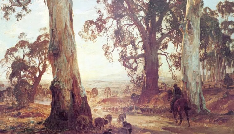 Droving Into the Light, 1921 painting by Hans Heysen; Art Gallery of Western Australia.
